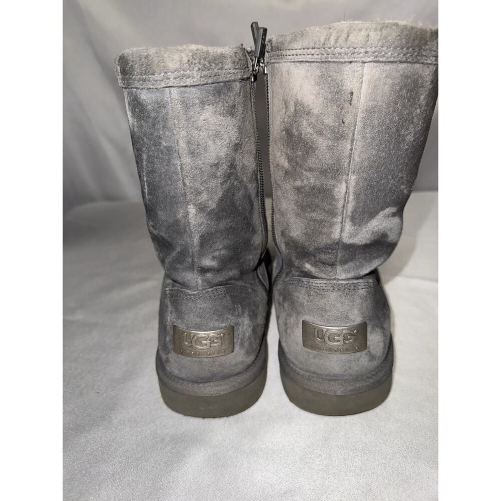 UGG Roslynn Grey Metallic Sz 8 Suede Zipper Boot W/Cream Sherpa Lining Midcalf - Picture 2 of 15